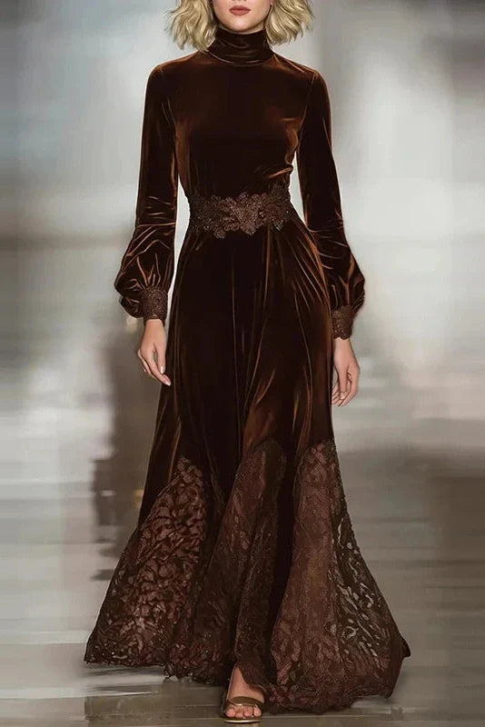 Long Sleeve Pleated High Waist Printed Maxi Dress