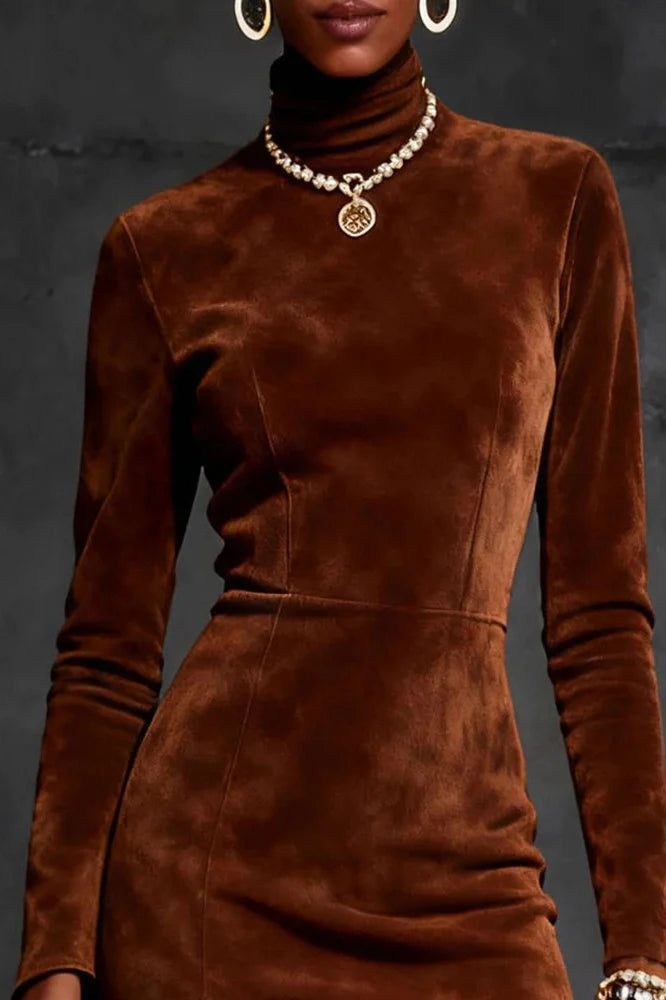 Elegant Turtleneck Long Sleeve High Waist Mini Dress