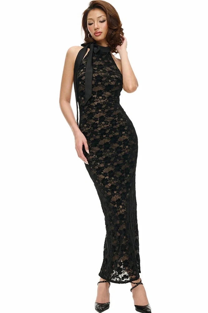 Backless Lace Sleeveless Split Bodycon Maxi Dress