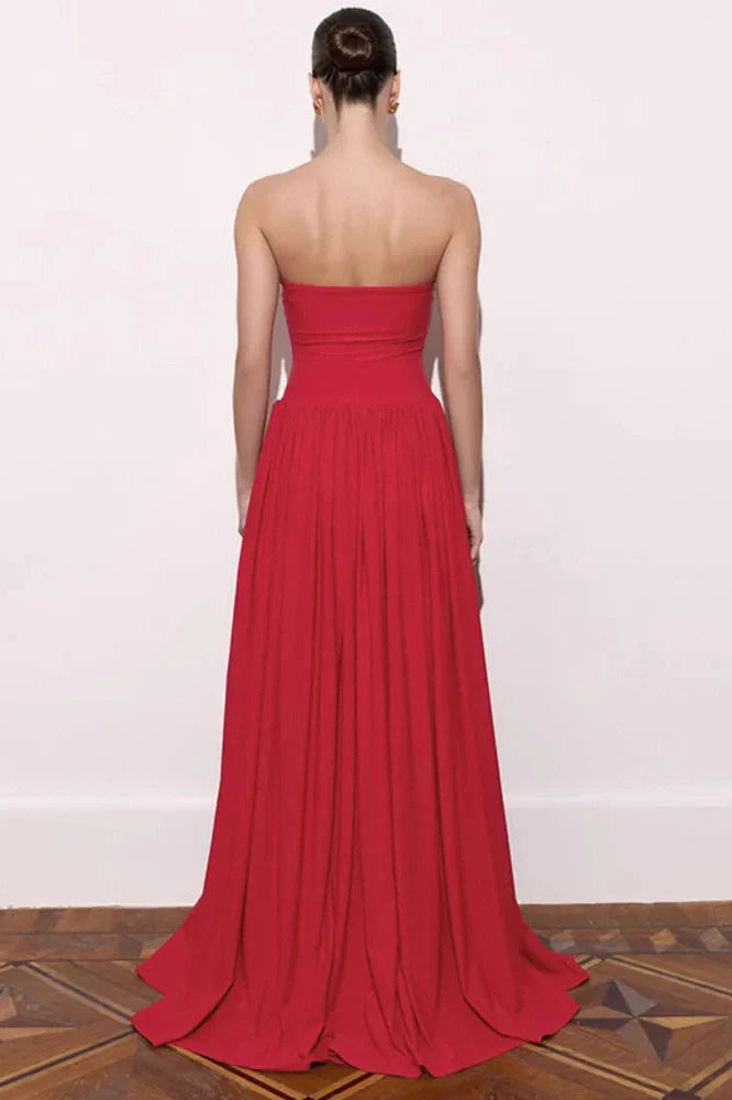 Off-Shoulder Strapless Sleeveless Backless Pleated Bodycon Maxi Dress