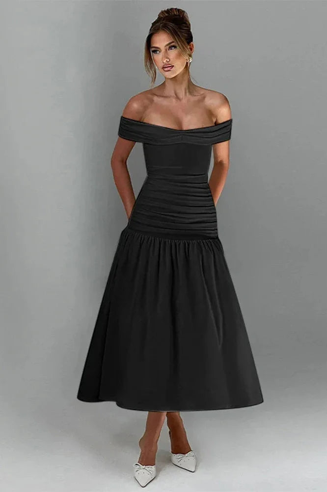 Slim Off-Shoulder Sleeveless High Waist A-Line Maxi Dress