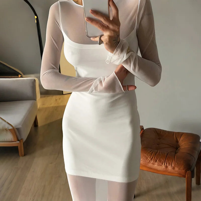 Elegant See Through Patchwork High Waist Maxi Dress