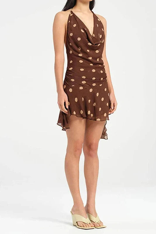 Printed Off Shoulder V-Neck Backless Mini Dress