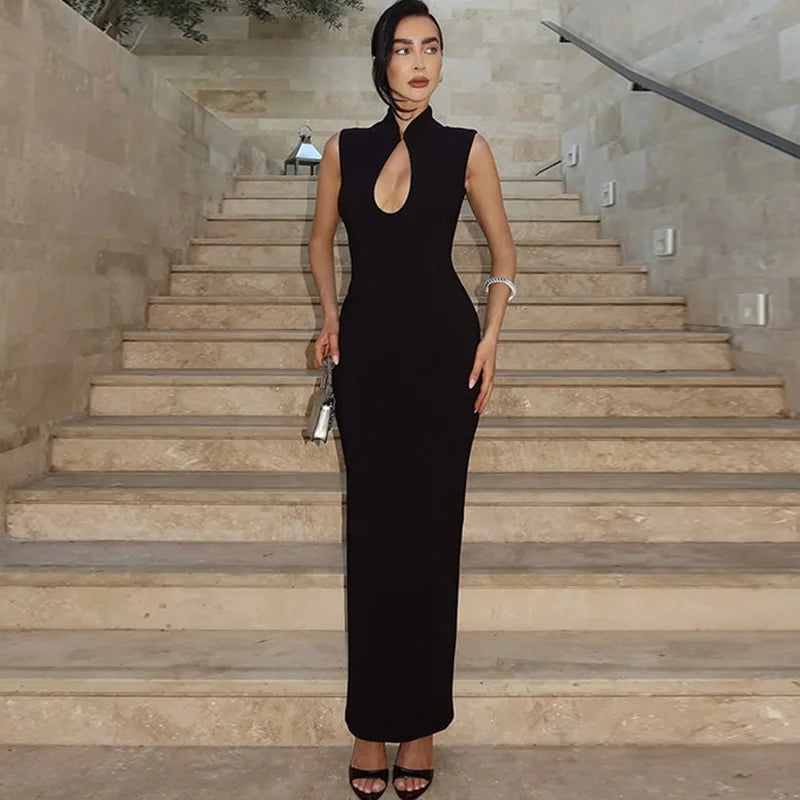 Elegant Hollow Out Sleeveless Maxi Dress