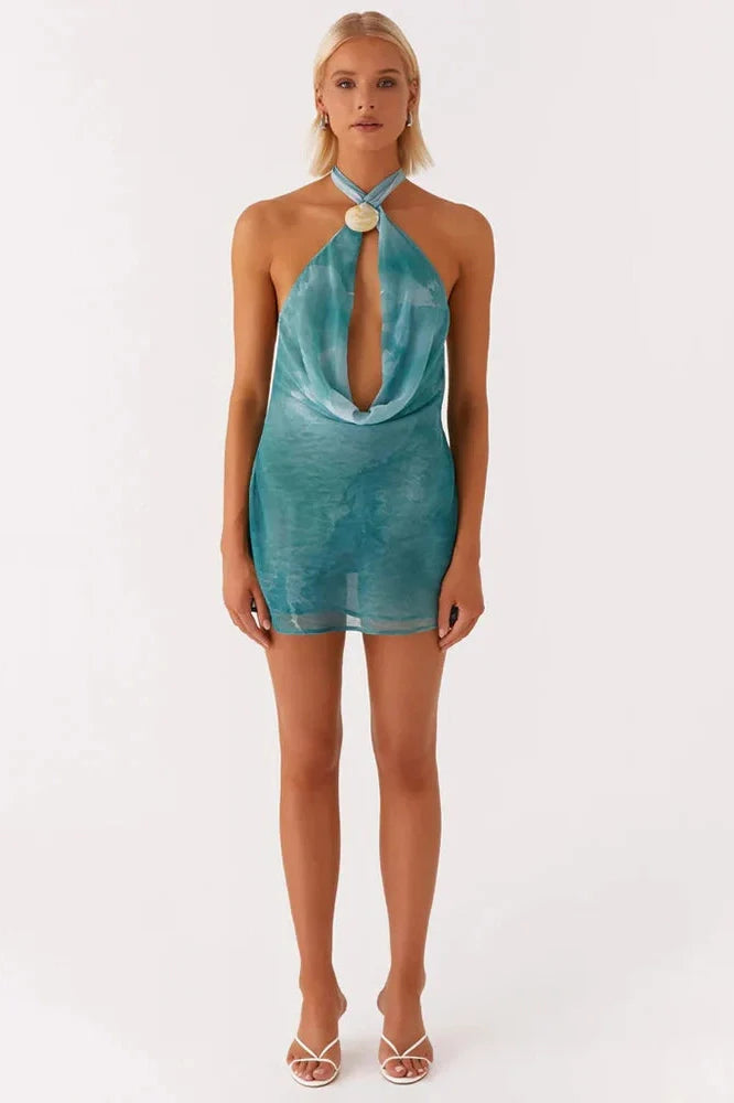 Hollow Out Backless Off-Shoulder Sleeveless Mini Dress