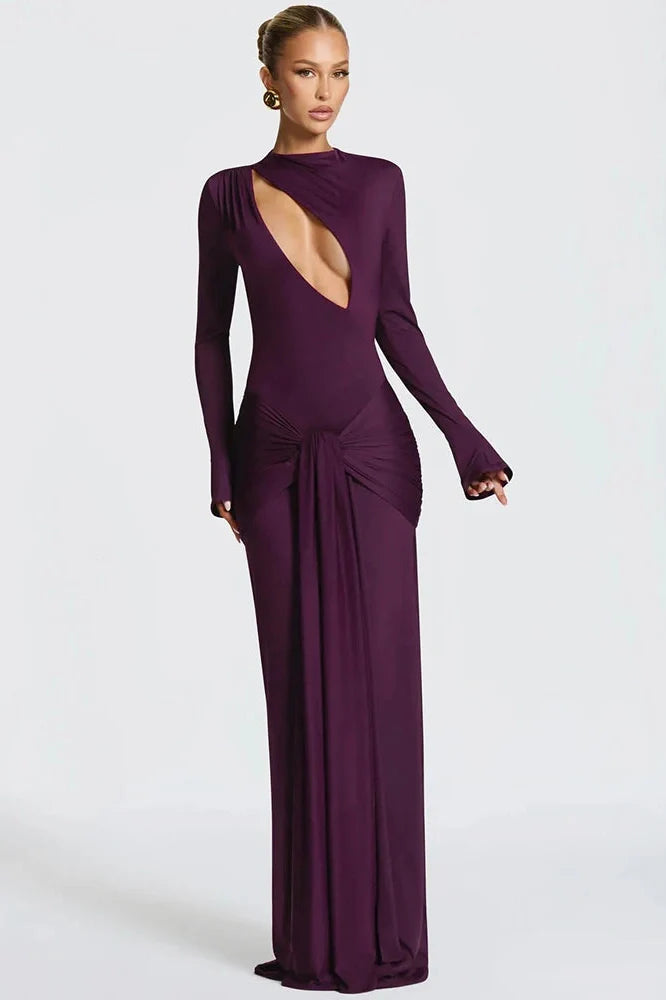 Hollow Out Long Sleeve O Neck Bodycon Maxi Dress