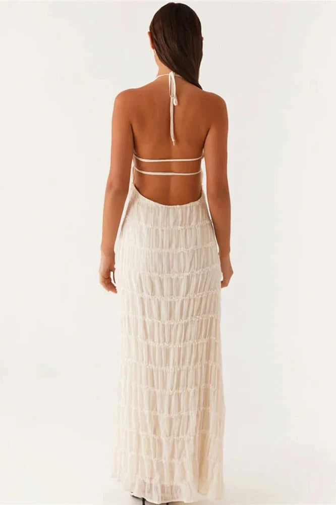 Backless Lace-up Sleeveless Pleated Maxi Dress