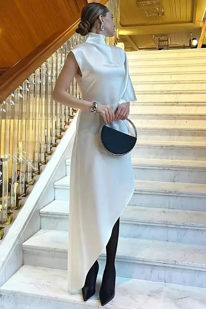 Elegant Sleeveless Turtleneck Irregular Maxi Dress