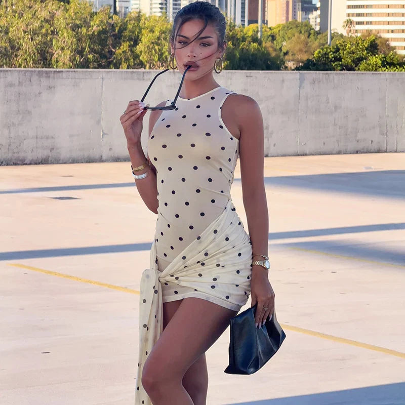 Polka Dot See-Through Sleeveless Slim Mini Dress