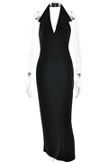 V Neck Backless Split Bodycon Sleeveless Midi Dress