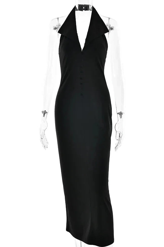 V Neck Backless Split Bodycon Sleeveless Midi Dress