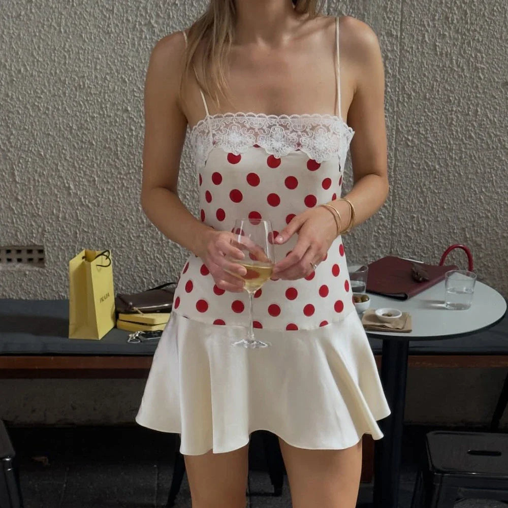 Lace Polka Dot Patchwork Backless Mini Dress
