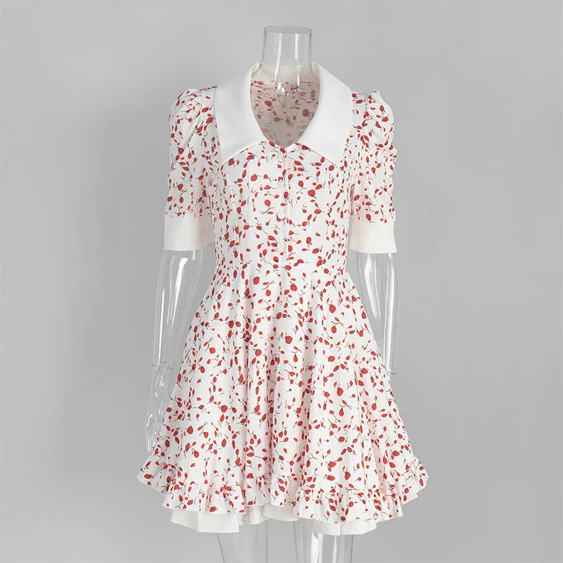 Printed Short Sleeve High Waist Mini Dress