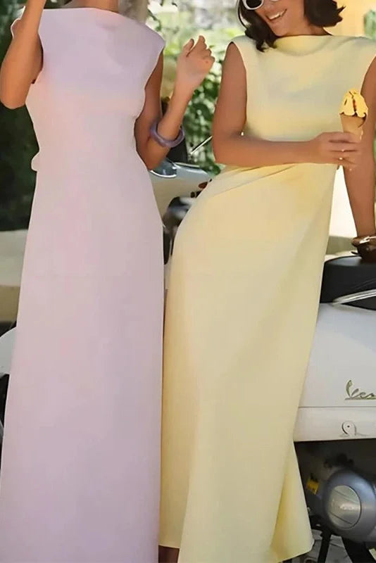 Elegant Hollow Out High Waist O-Neck Sleeveless Maxi Dress