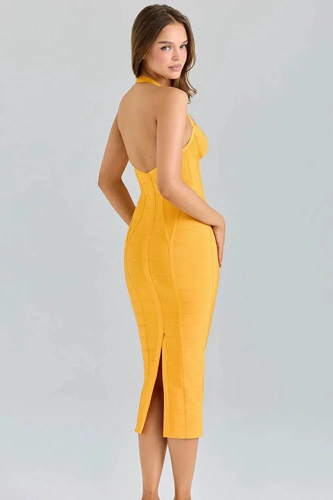 Backless Off-Shoulder Sleeveless Bodycon Midi Dress