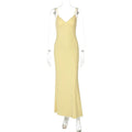Spaghetti Strap V Neck Backless Slim Maxi Dress