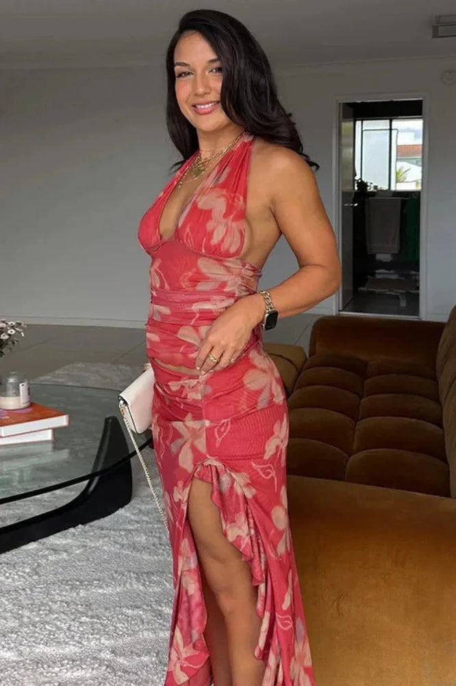Deep V Neck Sleeveless Backless Bodycon Maxi Dress