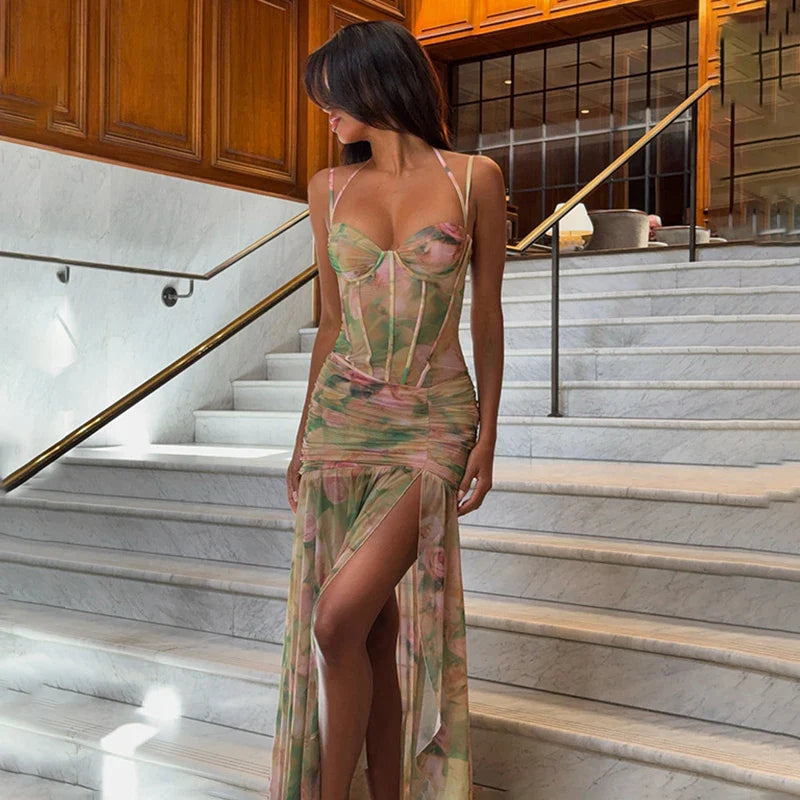Spaghetti Strap High Waist Slim Maxi Dress