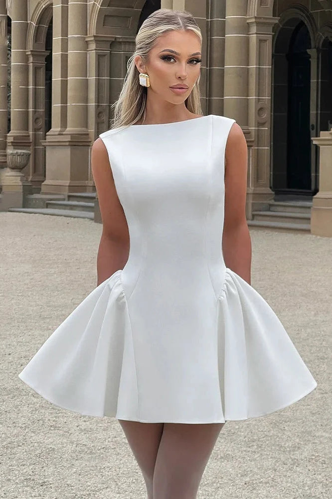Backless High Waist O-Neck A-line Mini Dress