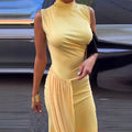 Pleated Sleeveless High Slit Maxi Dress