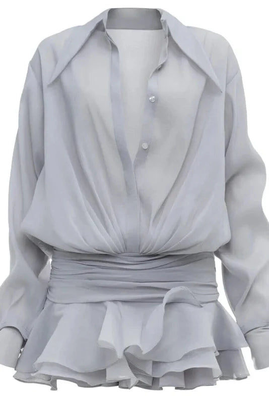 Elegant Pleated See-Through Loose Mini Dress
