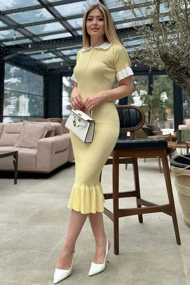 Short Sleeve Slim High Waist Midi Dress