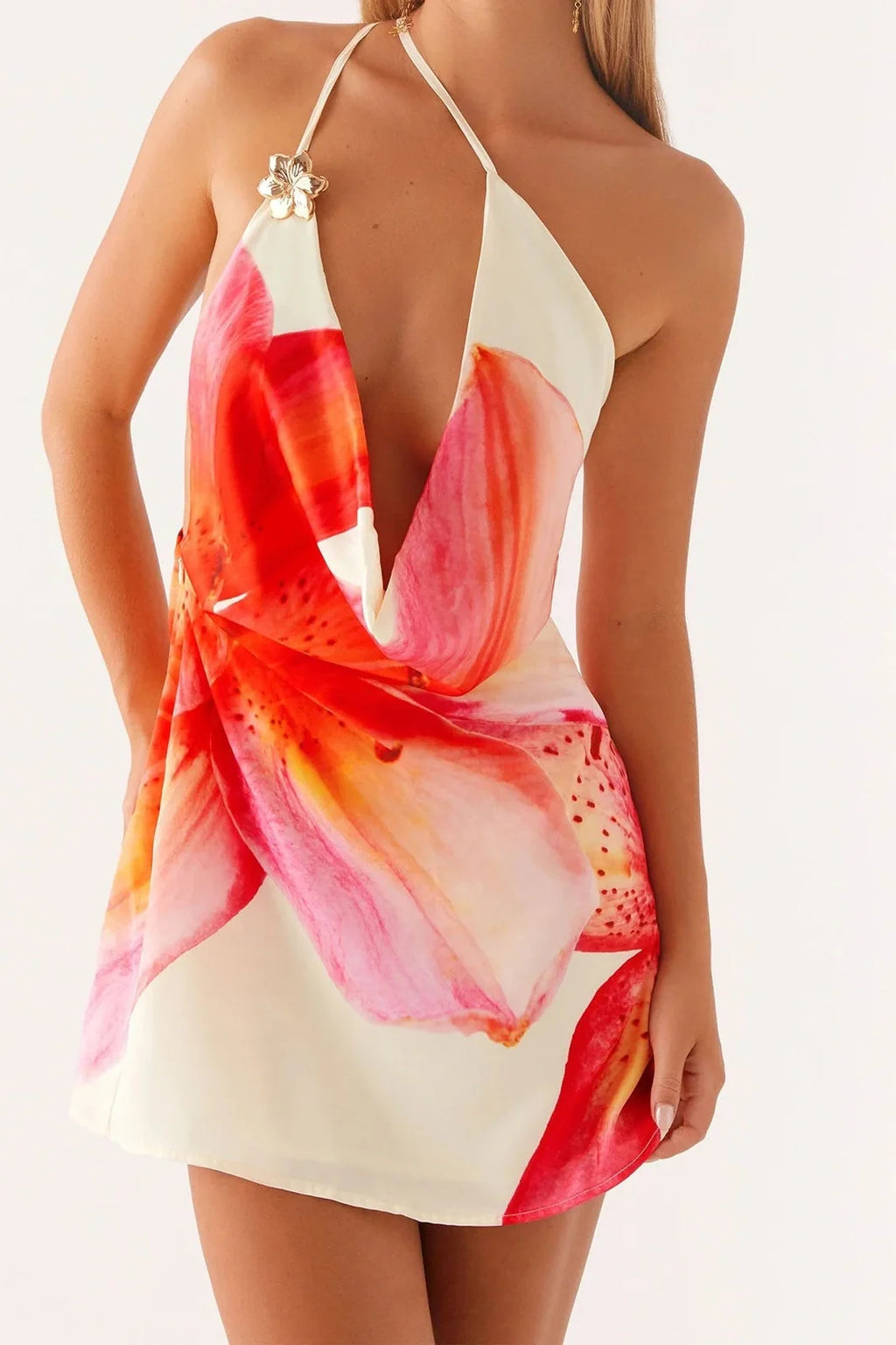 Spaghetti Straps Backless Printed Mini Dress