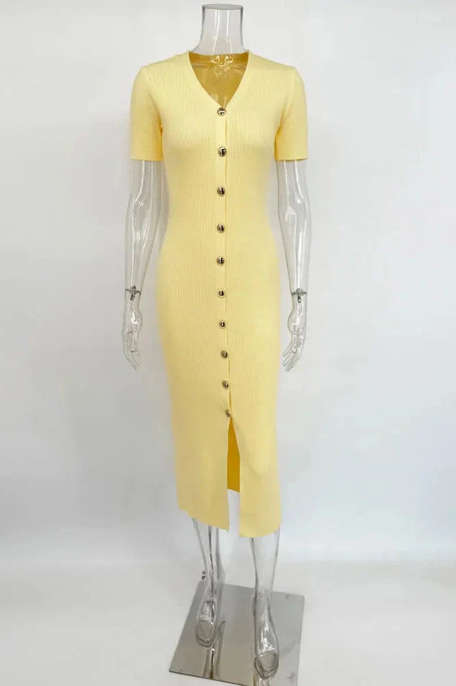 V-Neck Short Sleeve Patchwork Bodycon Midi Dress