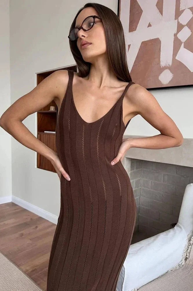 Hollow Out Slim Backless High Waist Maxi Dress