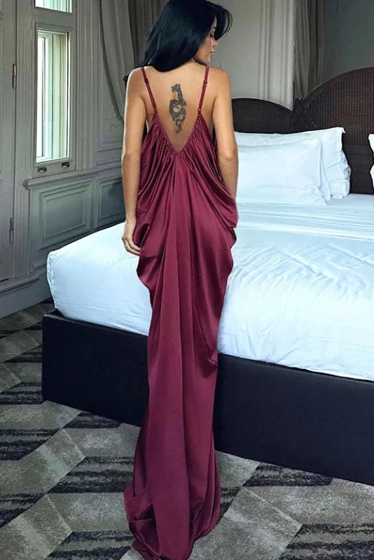 Elegant V-Neck Loose Backless Maxi Dress
