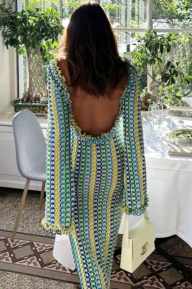 Hollow Out Lace Backless Patchwork Loose Maxi Dress