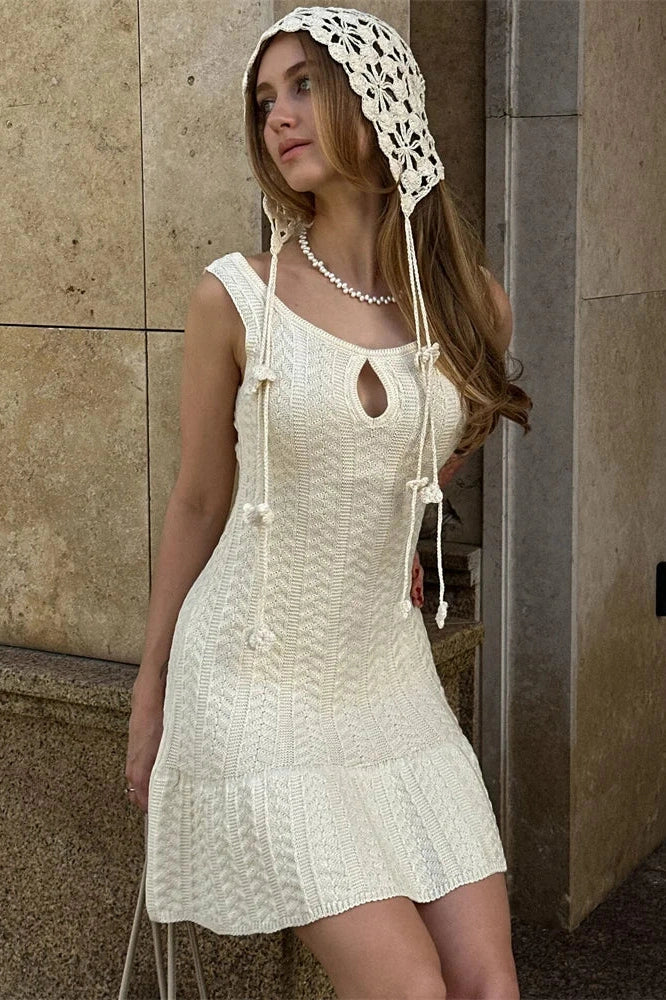 Hollow Out Patchwork Sleeveless Slim Mini Dress