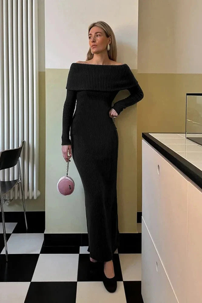 Off-Shoulder High Waist Maxi Dress