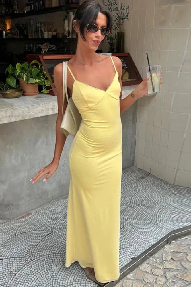 Spaghetti Strap Backless Sleeveless Bodycon Maxi Dress