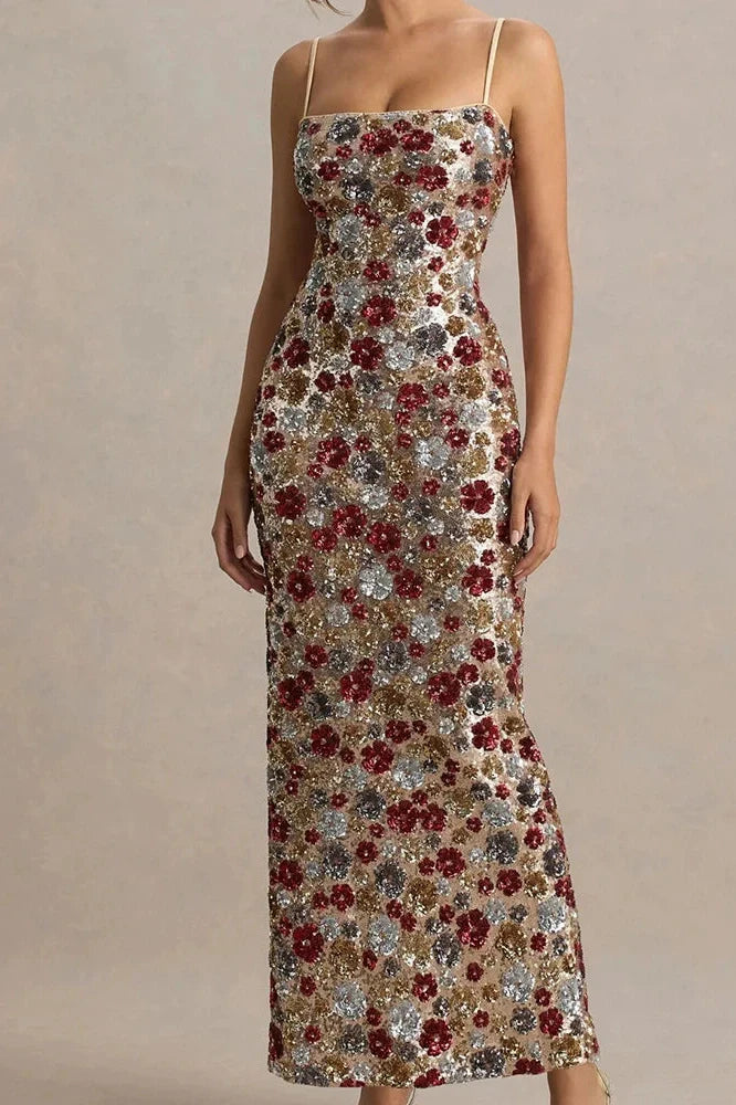 Elegant Backless Sleeveless Floral Printed Maxi Dress