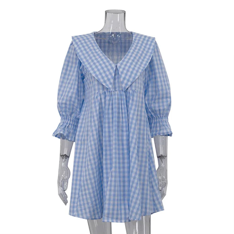 Printed A-Line Loose Flare Sleeve Mini Dress