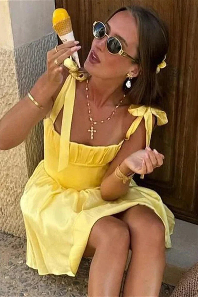 Lace-Up Backless Pleated Slim Bodycon Mini Dress