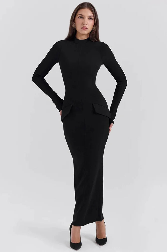 Long Sleeve O-Neck Split Bodycon Maxi Dress