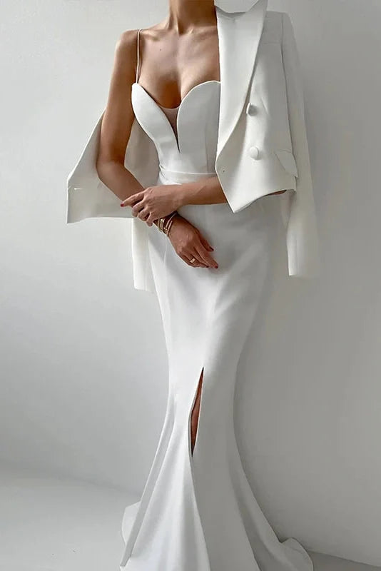 Hollow Out V-Neck Pleated High Waist Slim Maxi Dress