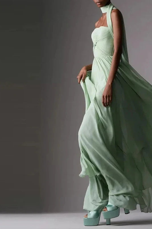 Elegant High Waisted Backless Maxi Dress