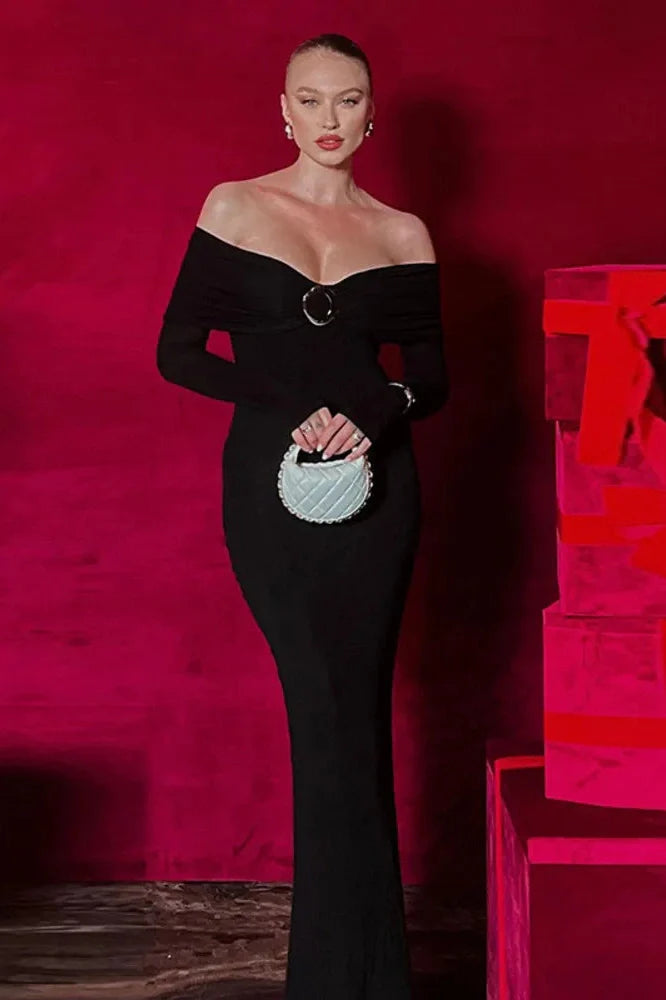 Off-shoulder Strapless Long Sleeve Backless Maxi Dress