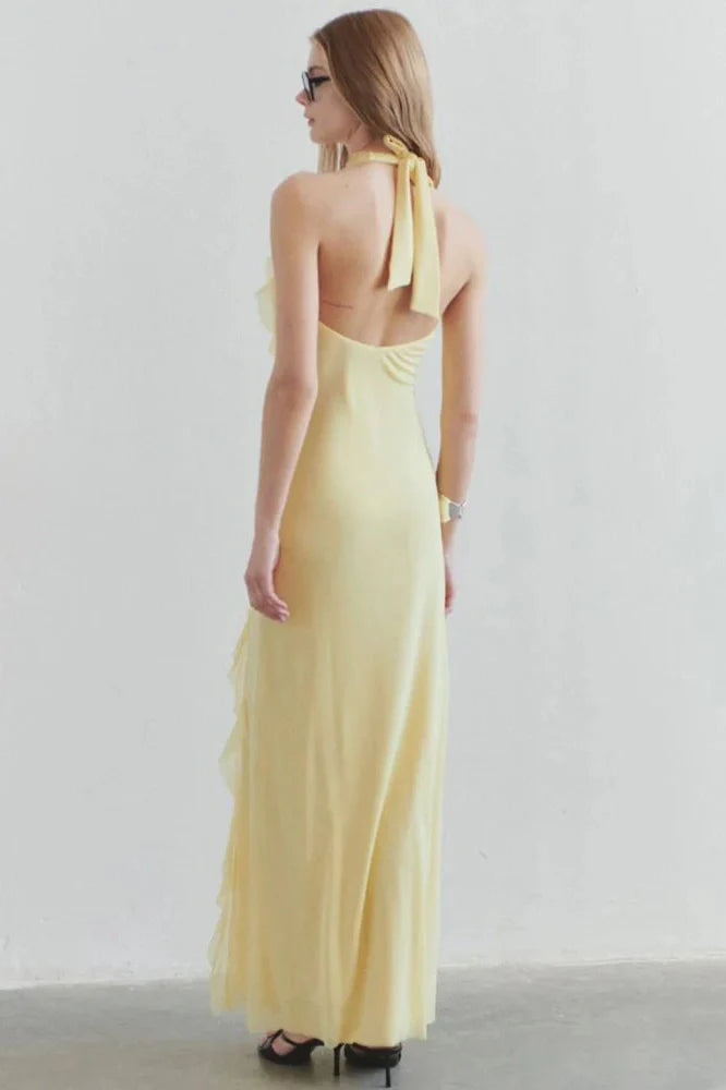 Off-Shoulder V Neck Sleeveless Backless Bodycon Maxi Dress