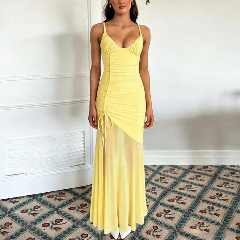 Lace-Up See Through Backless Maxi Dress