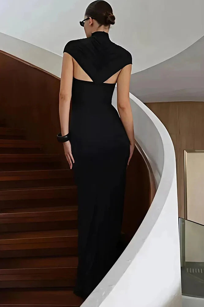 Elegant Turtleneck Short Sleeve Maxi Dress