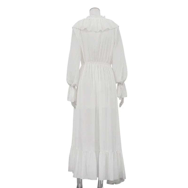 V Neck Flared Sleeves Loose A-Line Maxi Dress