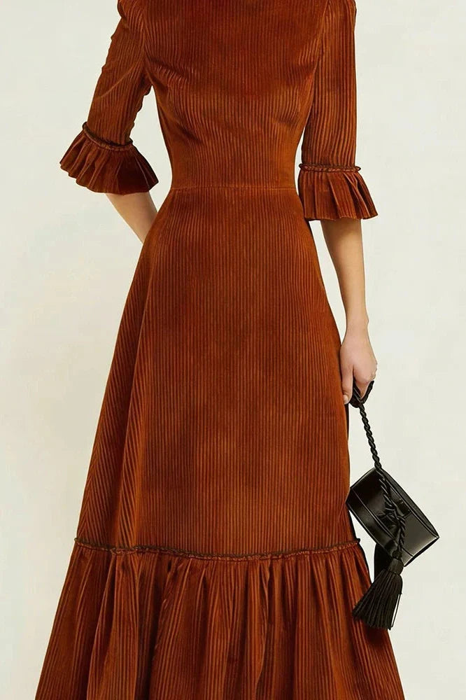 Elegant Half Sleeve Pleated High Waist Slim Maxi Dress