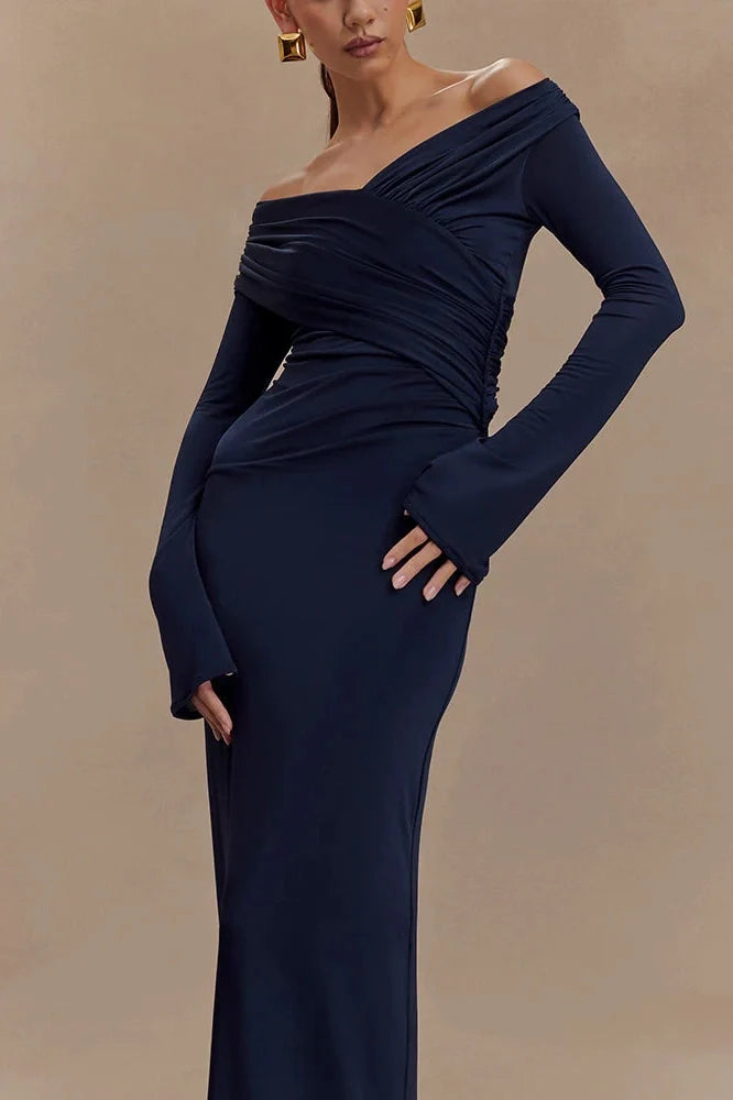 V Neck Long Sleeve High Waist Bodycon Maxi Dress