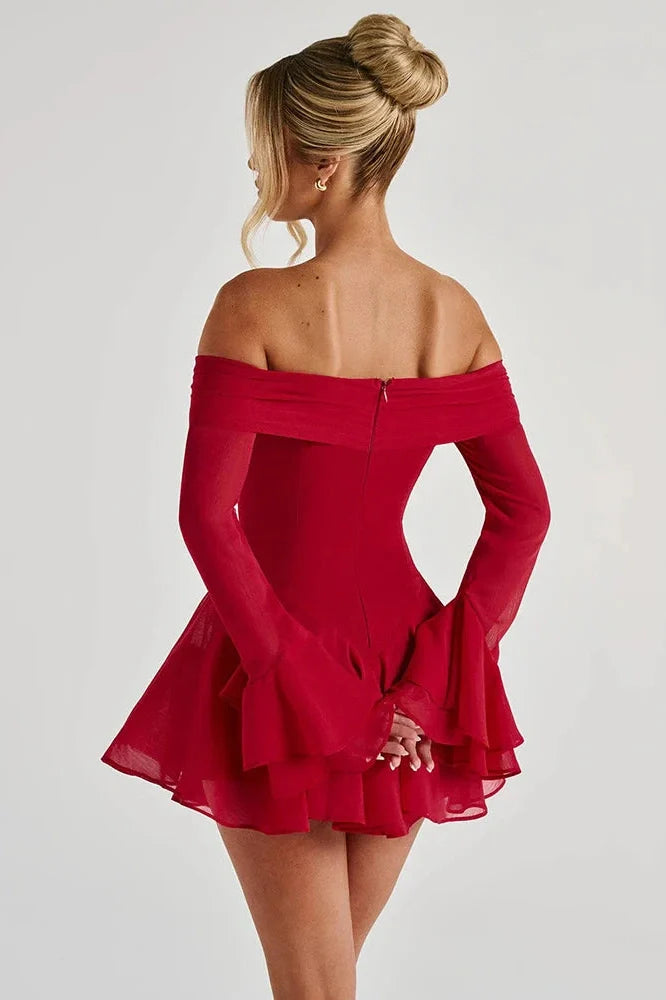 Strapless Long Sleeve Off-Shoulder  High Waist A-line Mini Dress