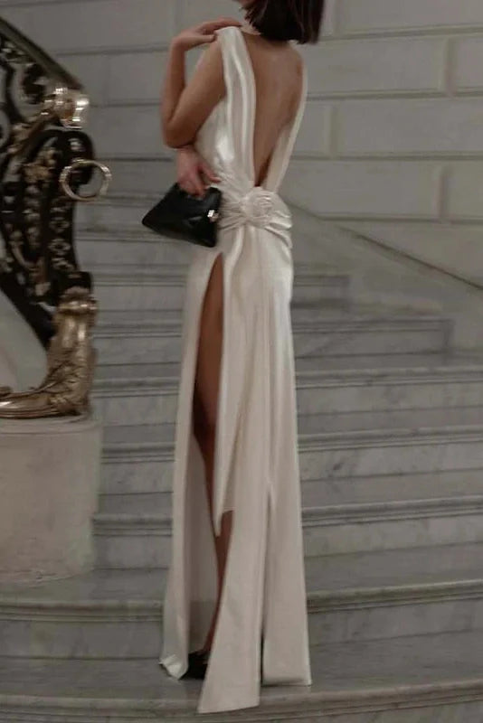 Elegant V Neck Sleeveless Split High Waist Maxi Dress