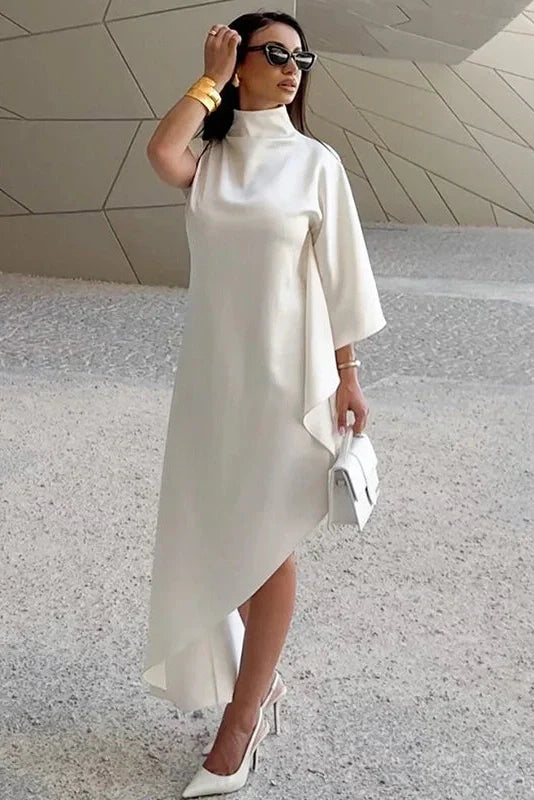 Elegant Loose Turtleneck Sleeveless High Waist Irregular Maxi Dress